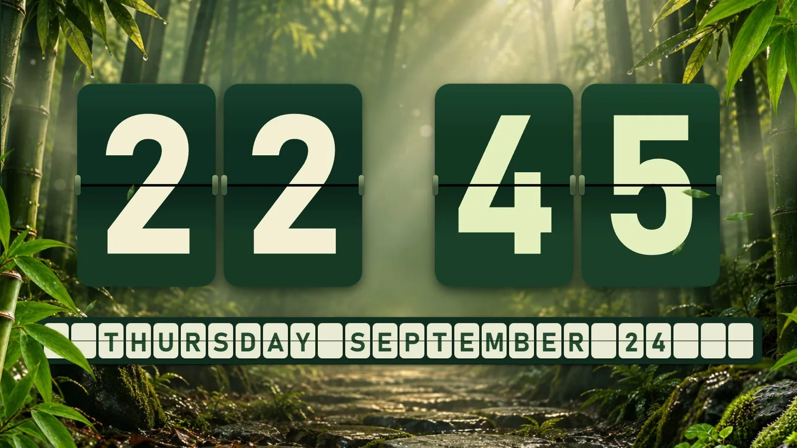 Bamboo Grove flip clock theme running on a desktop