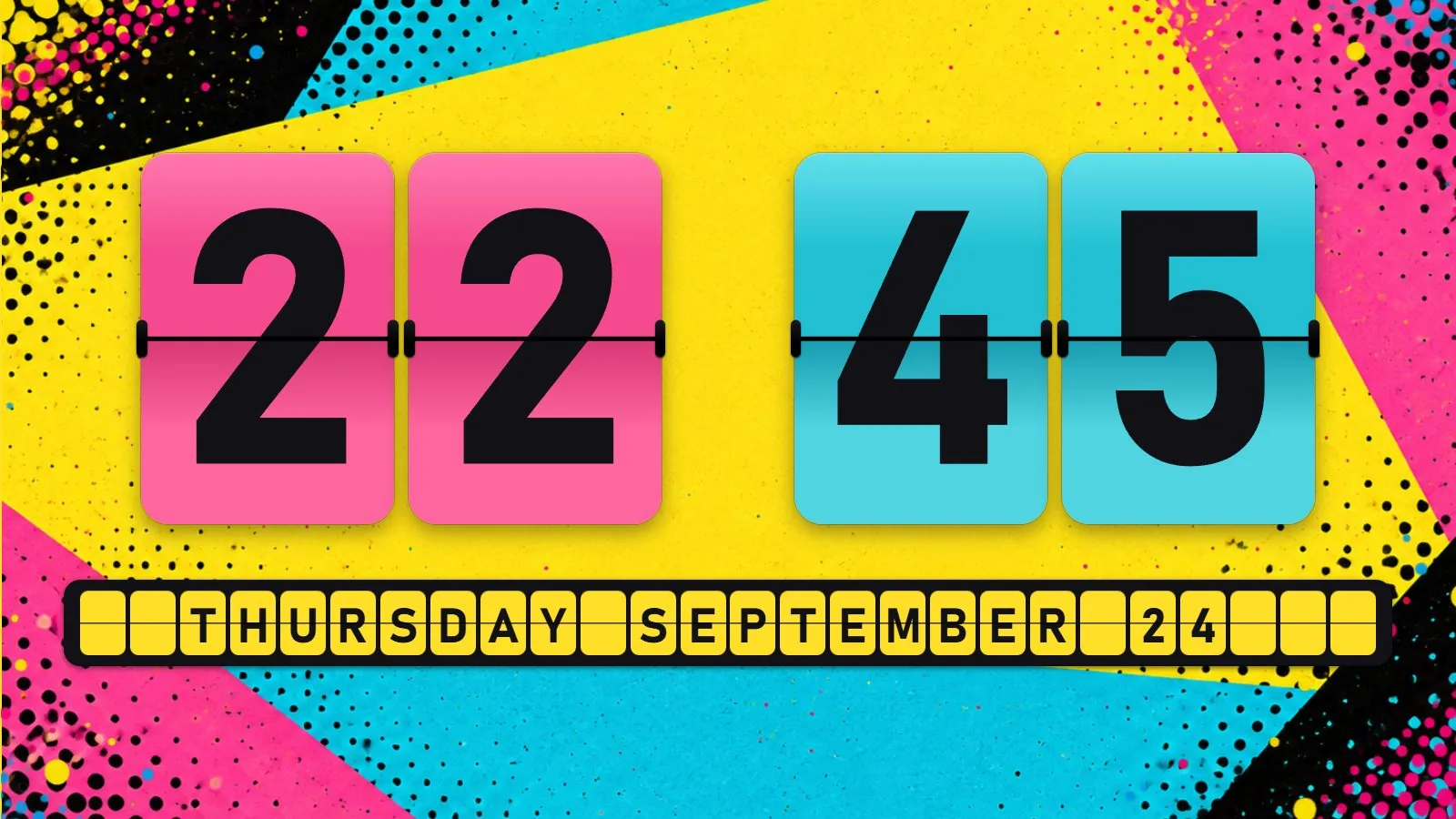 Halftone Pop flip clock theme running on a desktop