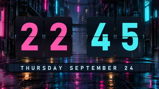 Neon Rain Alley flip clock theme